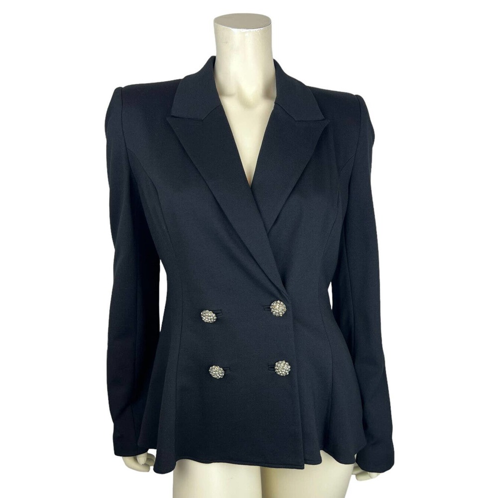 NEW Rachel Parcell Black Ponte Knit Blazer 10 Double Breasted Studded Button